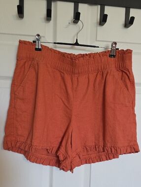 LOFT High-Waist Ruffle Hem Shorts - Burnt Orange